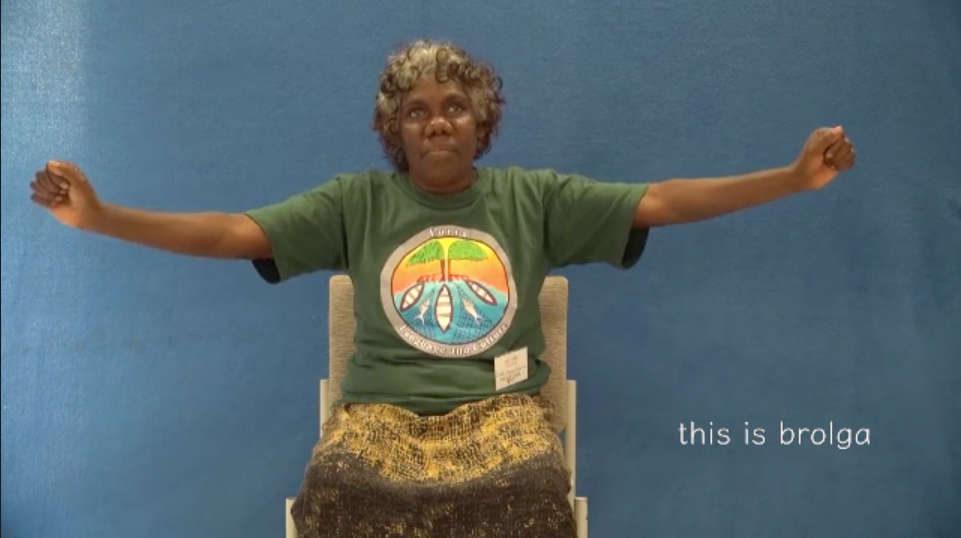 Cindy Jinmarabynana demonstrates Maningrida Sign Language